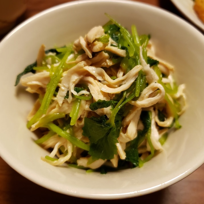 三つ葉と鳥むね肉のわさび醤油和え